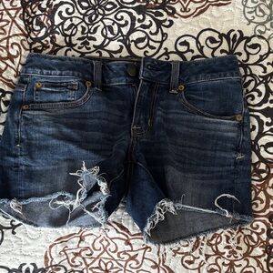 American Eagle Outfitters Dark Blue Distressed Jean Shorts